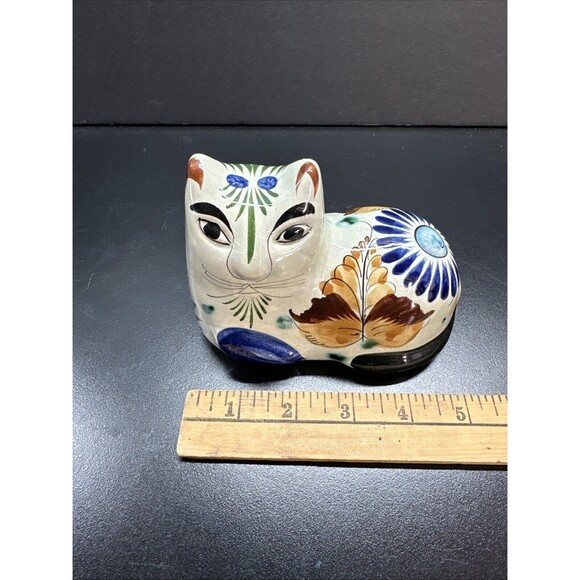 Vintage Tonala Mexico Folk Art Pottery Cat Figurine - Picture 7 of 7